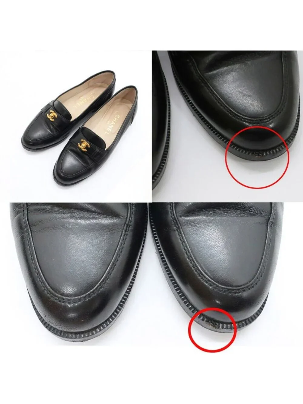 Chanel Turnlock Loafers Black CC Logo Pumps Shoes Heels 1.8 Leather